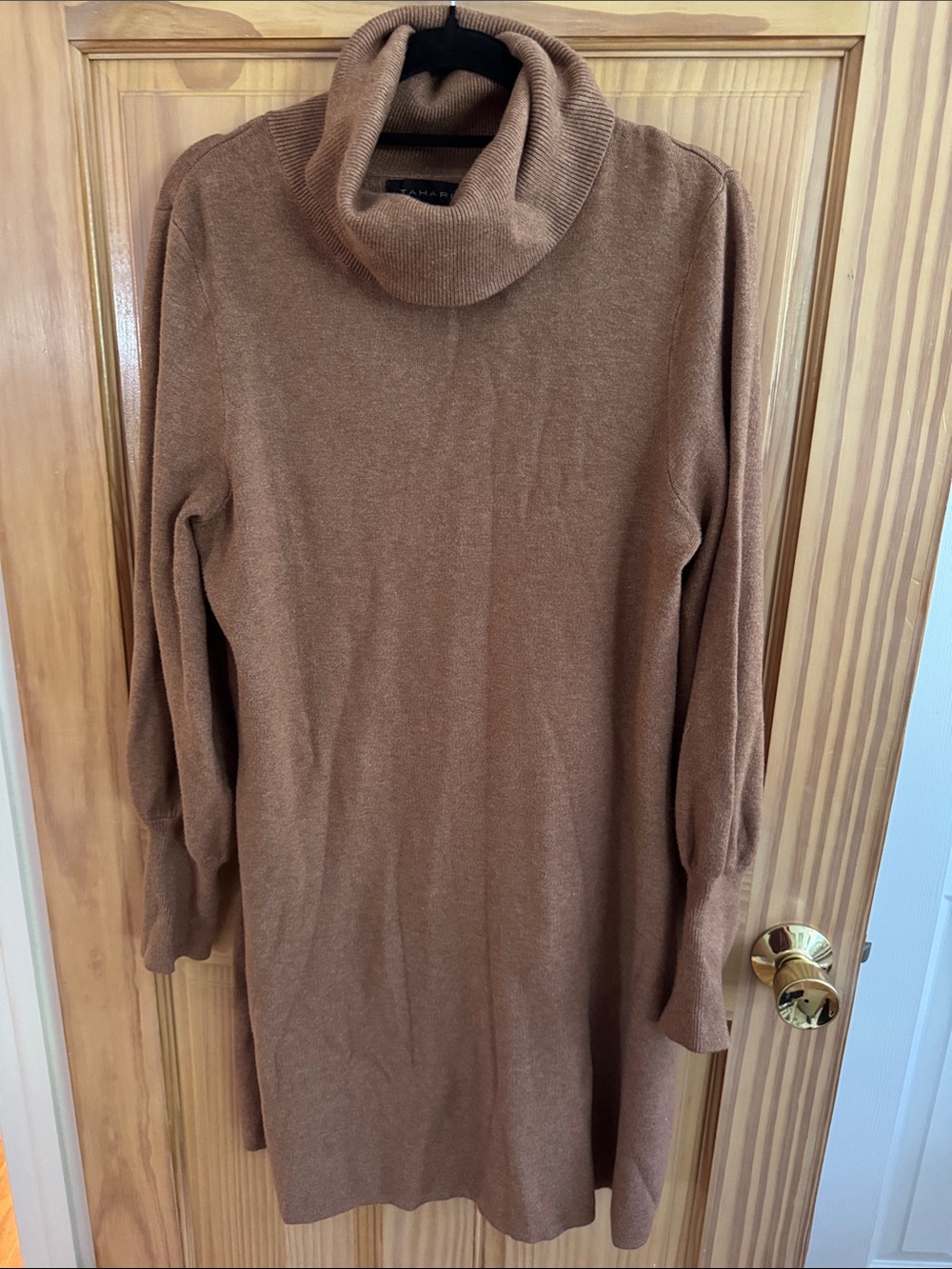 Tahari Camel Brown Cowl Neck Sweater Dress